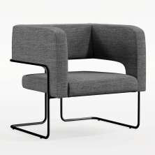 Poltrona Decorativa Scarlett D02 Base de Aço Preto Linho Cinza Escuro C-416 - Lyam Decor