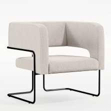 Poltrona Decorativa Scarlett D02 Base de Aço Preto Linho Cru B-443 - Lyam Decor