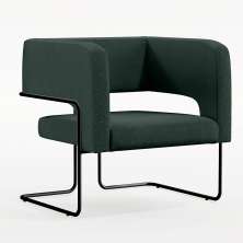 Poltrona Decorativa Scarlett D02 Base de Aço Preto Linho Verde C-117 - Lyam Decor