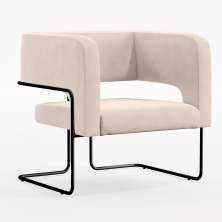 Poltrona Decorativa Scarlett D02 Base de Aço Preto Veludo Bege B-309 - Lyam Decor