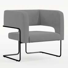Poltrona Decorativa Scarlett D02 Base de Aço Preto Veludo Cinza B-317 - Lyam Decor