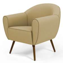 Poltrona Decorativa com Pés Palito Nina D02 Veludo Liso Bege Escuro C-68 -Lyam Decor