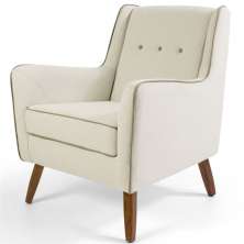 Poltrona Decorativa com Pés de Madeira Taroba D02 Algodão Bege C-381 - Lyam Decor
