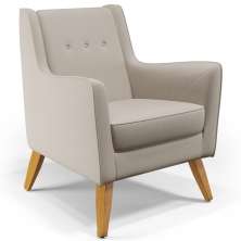 Poltrona Decorativa com Pés de Madeira Taroba D02 Linho Bege C-107 - Lyam Decor