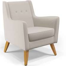 Poltrona Decorativa com Pés de Madeira Taroba D02 Linho Cru C-443 - Lyam Decor