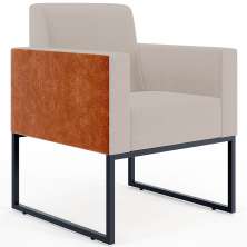Poltrona Decorativa para Sala Base fixa de Metal Helô L02 Linho Bege Couríssimo Camel - Lyam Decor