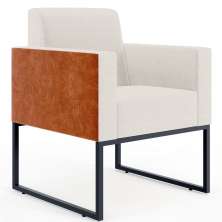 Poltrona Decorativa para Sala Base fixa de Metal Helô L02 Linho Cru Couríssimo Camel - Lyam Decor
