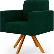 Poltrona Giratória Sala de Estar Base de Madeira Helô L02 Bouclê Verde - Lyam Decor
