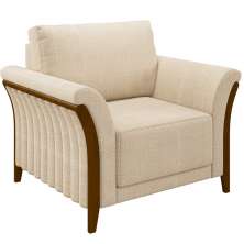 Poltrona Para Sala De Estar Decorativa Base Fixa Stefan M03 Linho Bege - Lyam Decor