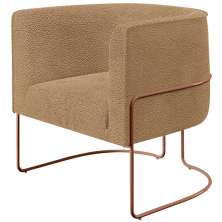 Poltrona Para Sala De Estar Decorativa Fixa Base Aço New Cobre Betina D02 Bouclê Mostarda - Lyam Decor
