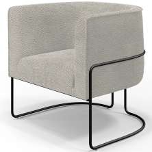 Poltrona Para Sala De Estar Decorativa Fixa Base Aço Preto Betina D02 Bouclê Creme - Lyam Decor