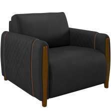 Poltrona Para Sala De Estar Decorativa Pés De Madeira Base Fixa Flora M03 Couríssimo Preto - Lyam Decor