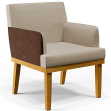 Poltrona Para Sala de Estar Base Mel Beatriz W01 Linho Bege Couríssimo Marrom - Lyam Decor