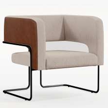 Poltrona Scarlett D02 Base Aço Preto Couríssimo Marrom B-38 Linho Bege C-107 - Lyam Decor