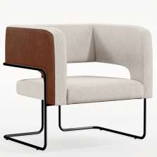 Poltrona Scarlett D02 Base Aço Preto Couríssimo Marrom B-38 Linho Cru C-443 - Lyam Decor