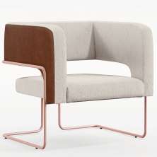 Poltrona Scarlett D02 Base De Aço New Cobre Couríssimo Marrom B-38 Linho Cru C-443 - Lyam Decor