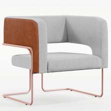 Poltrona Scarlett D02 Base De Aço New Cobre Courissímo Camel B-14 Linho Cinza D-315 - Lyam Decor