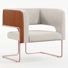 Poltrona Scarlett D02 Base De Aço New Cobre Courissímo Camel B-14 Linho Cru C-443 - Lyam Decor