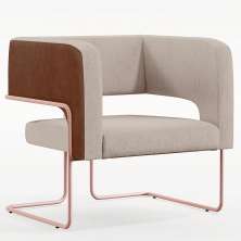 Poltrona Scarlett D02 Base De Aço New Cobre Courissímo Marrom B-38 Linho Bege C-107 - Lyam Decor
