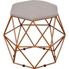 Puff Decorativo Aramado Bronze Six L02 Linho Bege - Lyam Decor