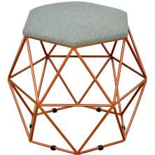 Puff Decorativo Aramado Bronze Six L02 Linho Cinza Escuro - Lyam Decor