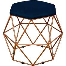 Puff Decorativo Aramado Bronze Six L02 Suede Azul Marinho - Lyam Decor