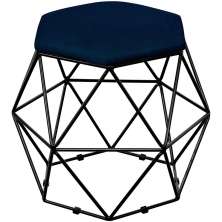 Puff Decorativo Aramado Preto Six L02 Suede Azul Marinho - Lyam Decor