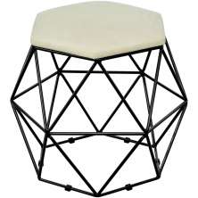 Puff Decorativo Aramado Preto Six L02 Suede Bege - Lyam Decor