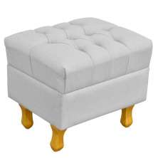 Puff Decorativo París Luis Xv L02 Capitone Linho Cinza - Lyam Decor