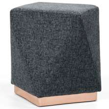 Puff Decorativo Para Sala de Estar Com Base Aço Ametista D02 Linho Chumbo D-469 - Lyam Decor
