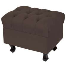 Puff París Luis Xv L02 Capitone Suede Marrom Pés Madeira - Lyam Decor