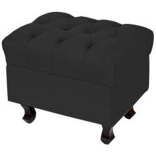 Puff París Luis Xv L02 Capitone Suede Preto Pés Madeira - Lyam Decor