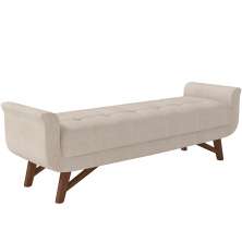 Puff Recamier Decorativo com Pés em Madeira 140 cm Itália P05 Linho Creme - Lyam Decor