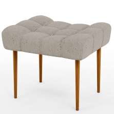 Puff Requinte L02 Capitone Banqueta Linho Bege Pés Palito - Lyam Decor