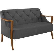 Sofá 02 Lugares Para Sala De Estar Pés Em Madeira 135 cm Coral M03 Linho Chumbo - Lyam Decor