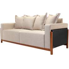 Sofá 03 Lugares Para Sala De Estar 198 cm Khali B04 Linho Bege Couríssimo Preto - Lyam