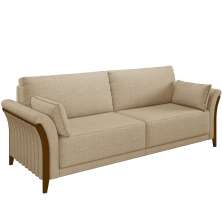 Sofá 03 Lugares Para Sala De Estar Pés Em Madeira 222 cm Stefan M03 Linho Bege Escuro - Lyam Decor