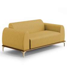 Sofá 2 Lugares Para Sala De Estar Molino 150 Cm D02 Pés D'ouro Veludo Mostarda C-260 - Lyam Decor