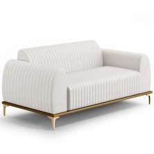 Sofá 2 Lugares Para Sala de Estar Molino 150 cm D02 Pés D'Ouro Corano Branco C-12 - Lyam Decor