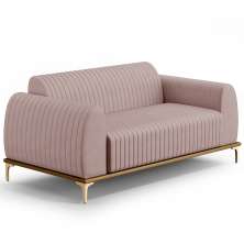 Sofá 2 Lugares Para Sala de Estar Molino 150 cm D02 Pés D'Ouro Veludo Rosê C-305 - Lyam Decor
