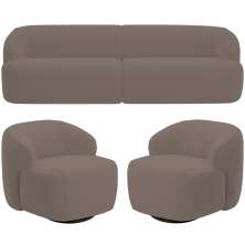 Sofá 3 Lugares Curvo Orgânico com 02 Poltronas Para Sala Living 220cm Barolo L06 Veludo Marrom - Lyam Decor