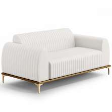 Sofá 3 Lugares Para Sala De Estar Molino 210 Cm D02 Pés D'ouro Corano Branco C-12 - Lyam Decor