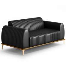 Sofá 3 Lugares Para Sala De Estar Molino 210 Cm D02 Pés D'ouro Couríssimo Preto B-159 - Lyam Decor