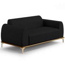 Sofá 3 Lugares Para Sala De Estar Molino 210 Cm D02 Pés D'ouro Veludo Preto C-300 - Lyam Decor