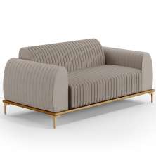 Sofá 3 Lugares Para Sala de Estar Molino 180 cm D02 Pés D'Ouro Linho Bege C-107 - Lyam Decor