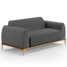 Sofá 3 Lugares Para Sala de Estar Molino 180 cm D02 Pés D'Ouro Linho Cinza Escuro C-416 - Lyam Decor
