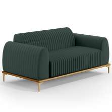 Sofá 3 Lugares Para Sala de Estar Molino 180 cm D02 Pés D'Ouro Linho Verde Musgo C-117 - Lyam Decor