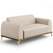 Sofá 3 Lugares Para Sala de Estar Molino 180 cm D02 Pés D'Ouro Veludo Bege C-309 - Lyam Decor