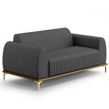 Sofá 3 Lugares Para Sala de Estar Molino 180 cm D02 Pés D'Ouro Veludo Cinza C-317 - Lyam Decor