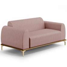 Sofá 3 Lugares Para Sala de Estar Molino 180 cm D02 Pés D'Ouro Veludo Rosê C-305 - Lyam Decor